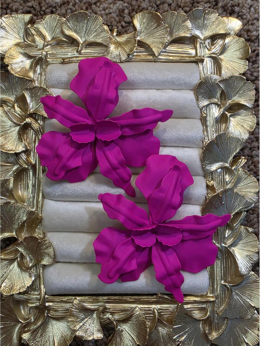 Metal Fuchsia Floral Statement Earrings